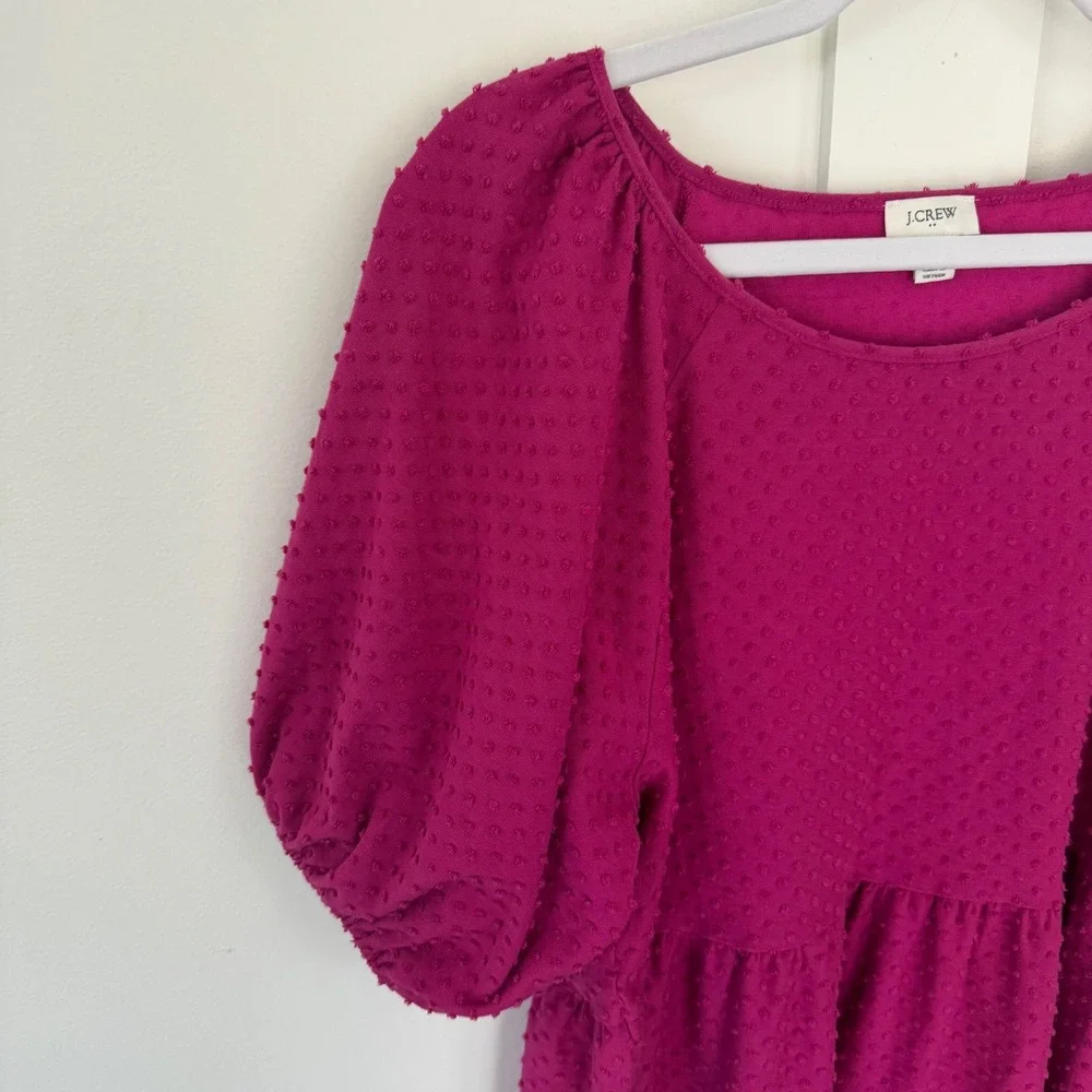 J. Crew Women's Swiss Dot Magenta Tiered Puff Sleeve Dress Size Extra Large - Picture 4 of 14